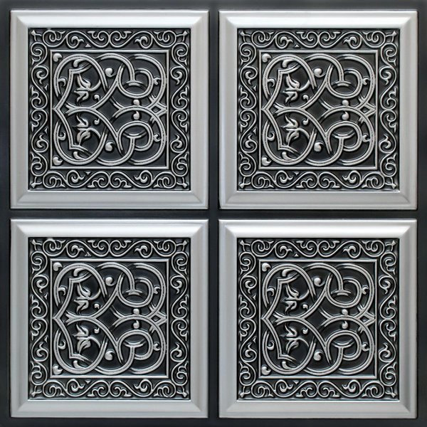 Lover's Knot Faux Tin/ PVC 24-in x 24-in 10-Pack Antique Silver Textured  Surface-mount Ceili, 10PK